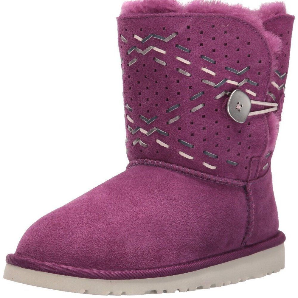 UGG Bailey Button Tehuano 1017782Y Unisex Kids Purple Sheepskin Boot Sz 6 UGG366